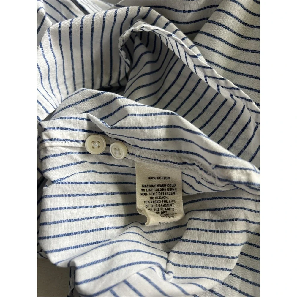 Alex Mill Women's Size S Button Up Short Sleeve Shirt White Blue Stripe Summer